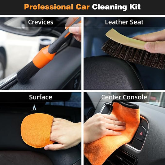 9PCS Car Detailing Brush, Horse Hair and Boar Bristle Brush Set - Image 2