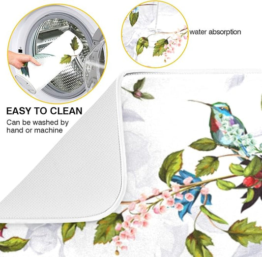 Tarity Rose Peony Poppy Hummingbirds Dish Drying Mat - Image 2