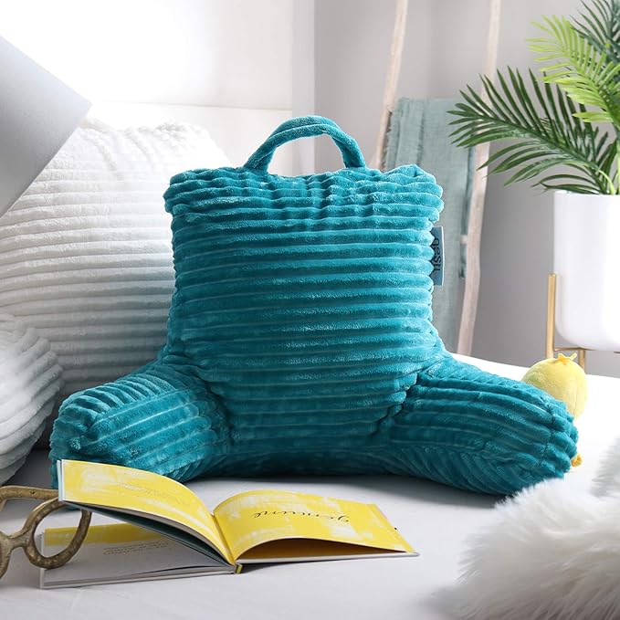 Nestl Reading Pillow for Kids & Teens with Shredded Memory Foam, Luxe Cut Plush Backrest Pillows for Reading and Gaming, for use on Couch, Bed, Floor, Adjustable Support with Washable Cover Teal