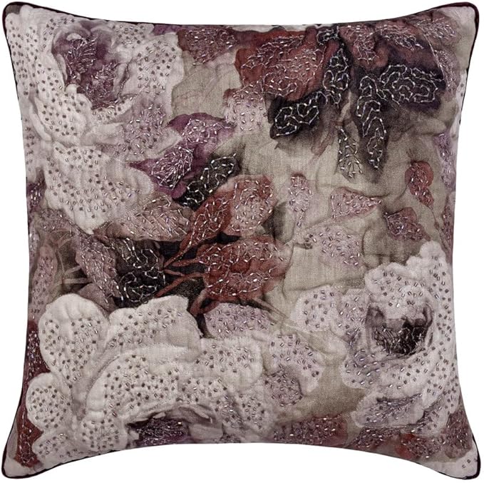 The HomeCentric King/Queen/Twin Purple Decorative Full 68"x18" Bed Runner with One Pillow Cover, Floral, Roses, Bead Embroidery & Handmade Bed Scarf on Jacquard Fabric - Wood Rose