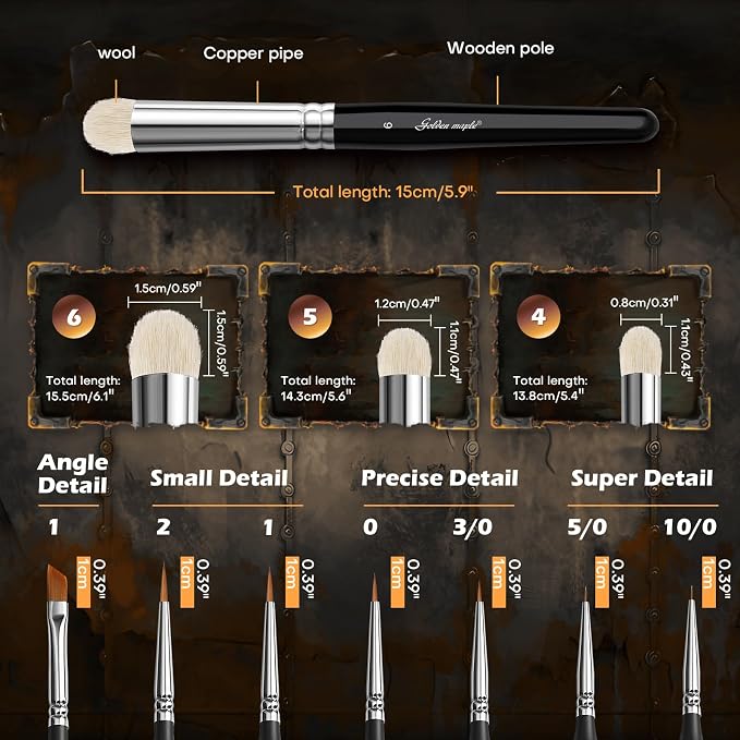 Golden Maple Miniature Paint Brushes Drybrush-10pcs Micro Detail Paint Brush Set - Image 6
