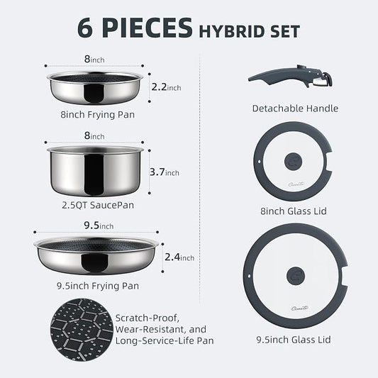 Ciwete 6-Piece Hybrid Stainless Steel Pots and Pans Set Non Stick, Tri-Ply - Image 2