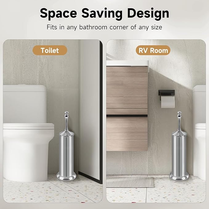 Silver Toilet Brush and Holder,Extra Long Handled Toilet Brush - Image 7