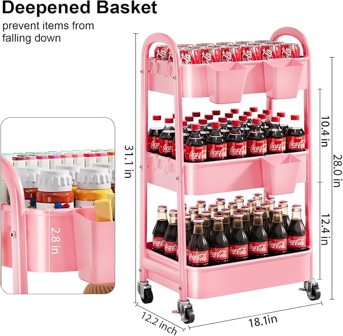 3 Tier Rolling Storage Cart Metal - Image 9