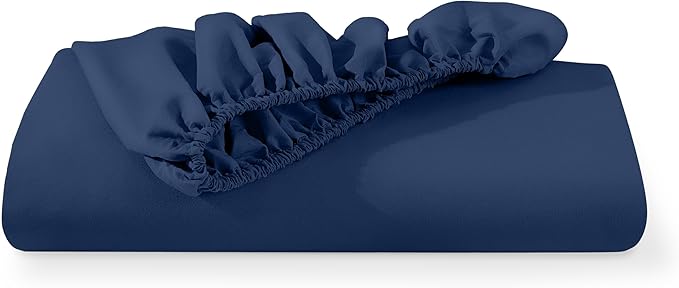 Bare Home Fitted Bottom Sheet Twin - Premium 1800 Microfiber - Ultra-Soft Wrinkle Free - Deep Pocket - Fitted Sheet (Twin, Dark Blue)