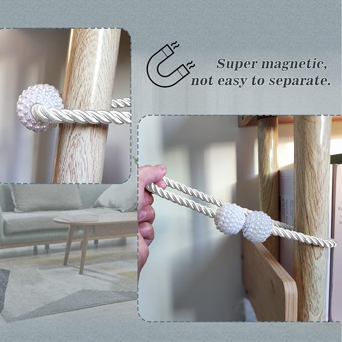 Hion Magnetic Curtain Tiebacks White 6 Pack, Curtain Tiebacks Buckles Holdbacks - Image 6
