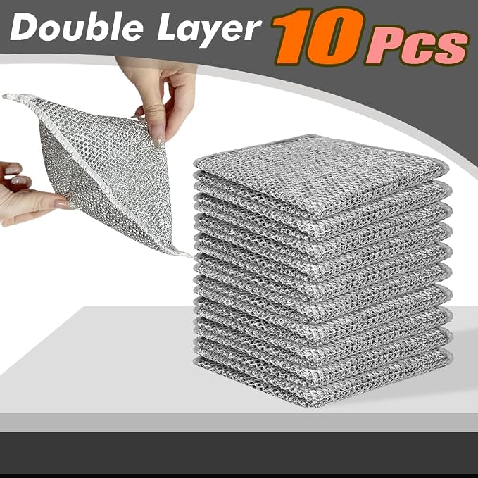 Silver Mesh Dish Cloths – Non Scratch, Odor Free, Quick Dry Wire Cleaning Pads - Image 9