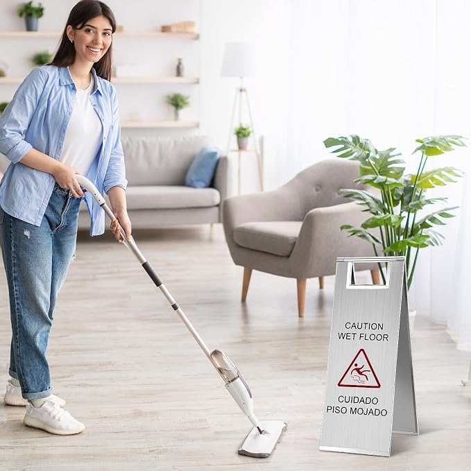 8 Pcs 24 Inch Stainless Steel Wet Floor Sign 8.8 Pound Caution Wet Floor Sign - Image 7