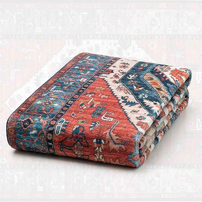 SERISSA Runner Rug for Hallways, 2'6"x10' Washable Non Slip Kitchen Runner Rug, Long Boho Rug Vintage Rust Hallway Stair Ultra Soft Print Floor Carpet for Bedroom Bathroom Laundry Room