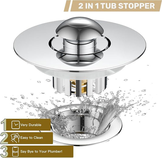 Kitchen Sink Drain Strainer 3 in 1, 304 Stainless Steel Pop Up Sink Stopper - Image 2