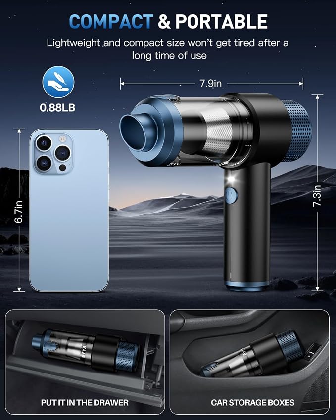 EYYA Handheld Car Vacuum Cleaner Cordless, 15000PA High Power Vacuum & Air - Image 7