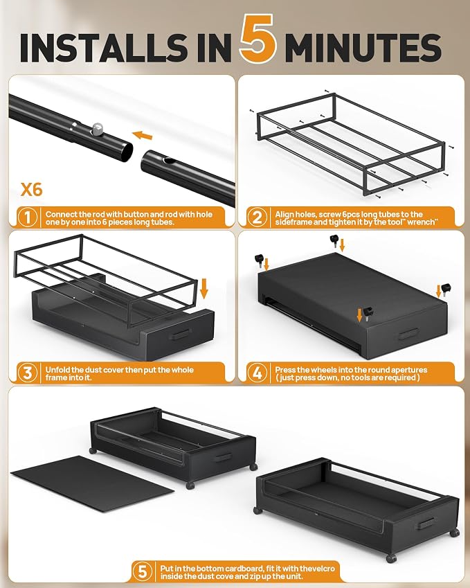 Under Bed Storage with Wheels, Square Under Bed Storage Containers, 4 Pack - Image 8