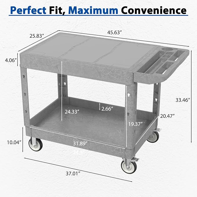 Large Garage Flat Top Utility Cart, Heavy Duty 2 Shelf Tool Cart Service Cart - Image 7