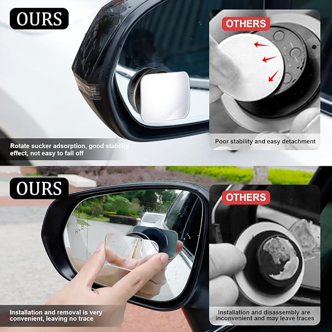 LivTee Blind Spot Car Mirror, Rectangular HD Glass Frameless Convex Side Mirror - Image 6