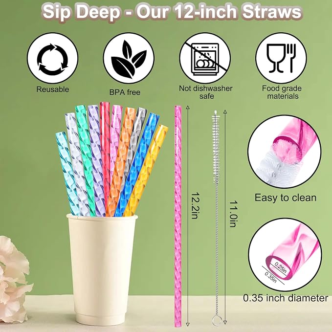 Reusable Straws for Stanley Cup Replacement, 12 Inch Plastic Extra Long Straw - Image 6