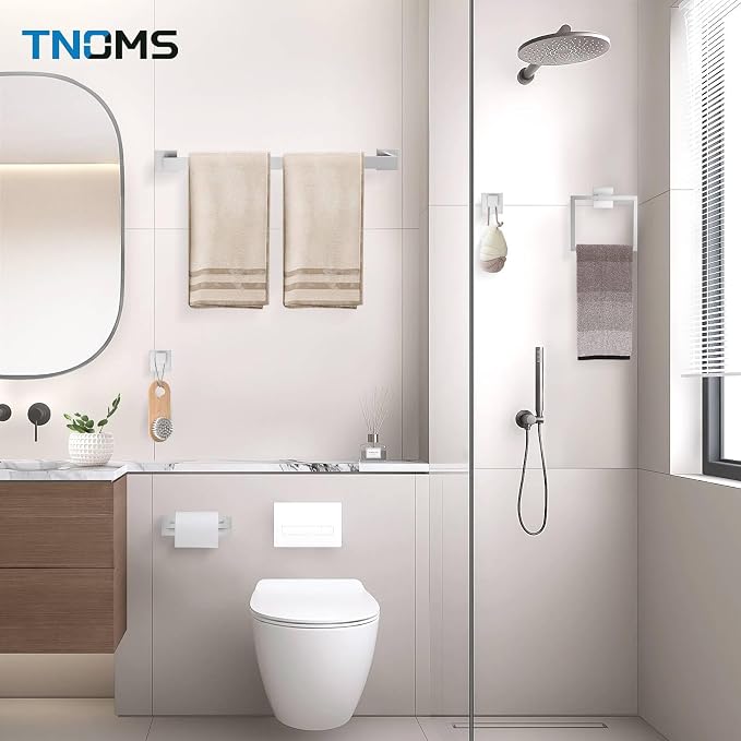 TNOMS Brushed Nickel Towel Bar Set, 5-Piece Bathroom Hardware Set Includes - Image 7