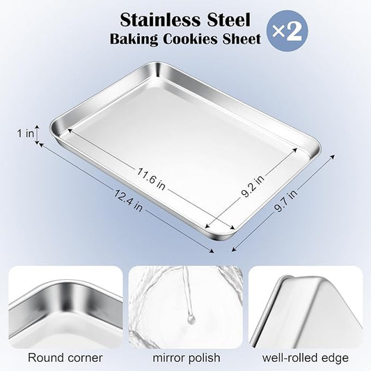 E-far Stainless Steel Baking Sheets, 12.4” x9.7” x 1” Baking Cookie Sheets Pans - Image 2