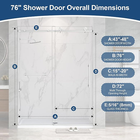 Frameless Shower Door, 5/16" Glass Sliding Shower Door - Image 2