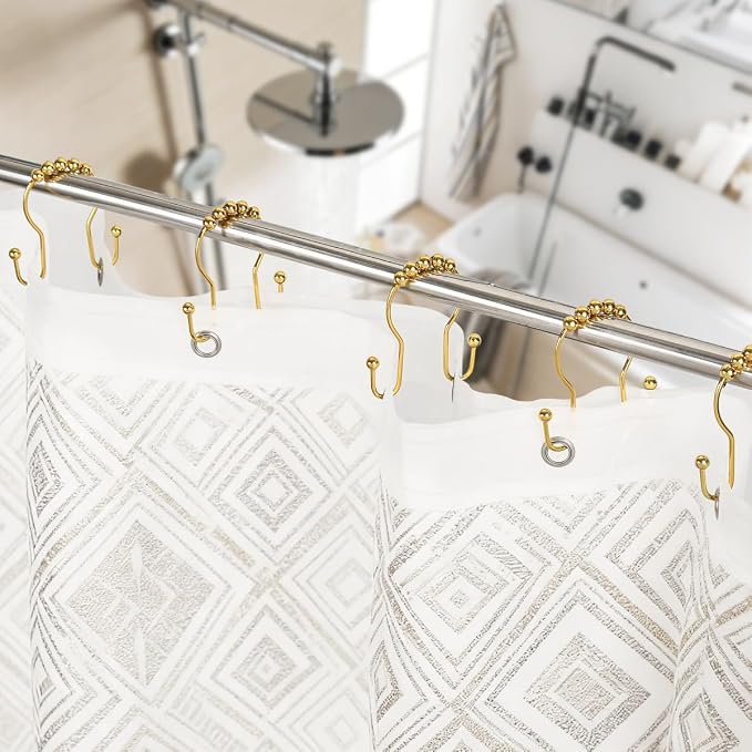 Double Shower Curtain Hooks, Sturdy Metal Nickel Shower Curtain Rings, Glide - Image 8