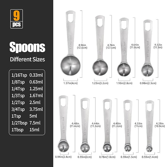 Doosu Measuring Spoons Set of 9-18/8 Stainless Steel Heavy Duty Teaspoons - Image 2