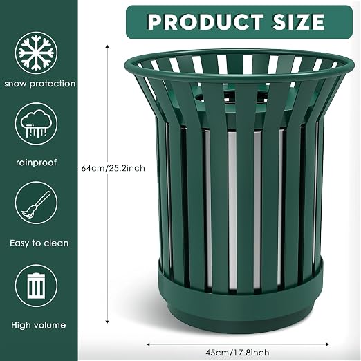 25.2IN Round Large Outdoor Trash Can, Heavy Duty Metal Slatted Garbage Can - Image 2