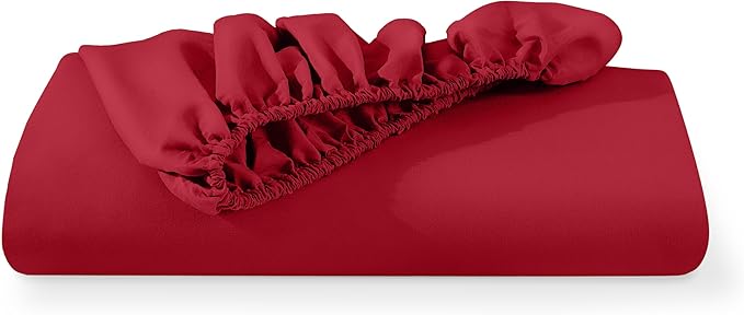 Fitted Bottom Sheet Full Size - Premium 1800 Microfiber - Ultra-Soft Hotel Luxury - Deep Pocket - Durable and Long Lasting - Fitted Sheet (Full, Red)