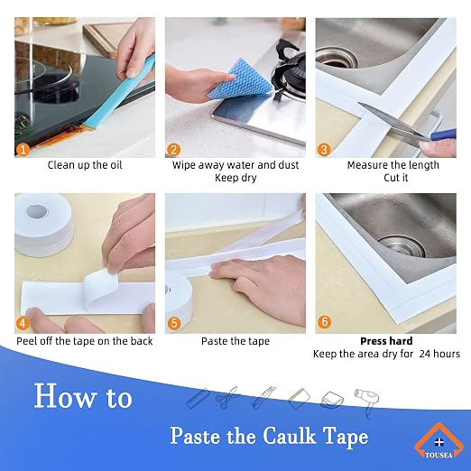 White Caulk Tape for Bath & Kitchen, Caulking Tape for Bathroom Caulking White - Image 8
