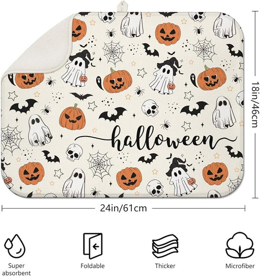Halloween Dish Drying Mat for Kitchen Counter, Horror Halloween Pumpkin Skull - Image 2