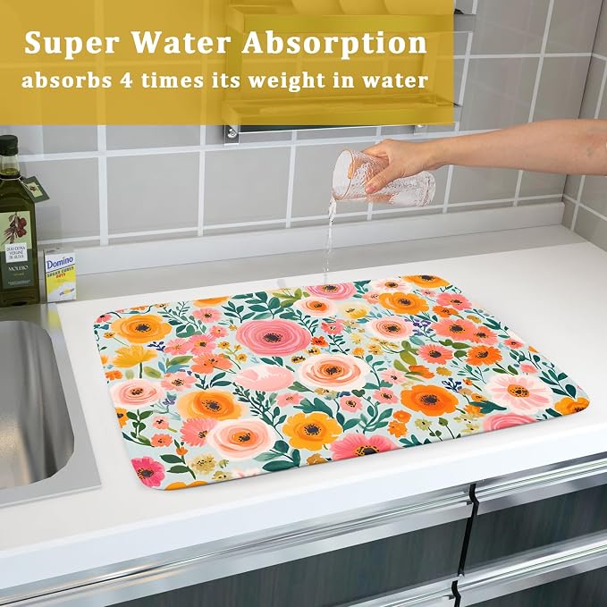 Watercolor Flower Dish Drying Mat - Image 7