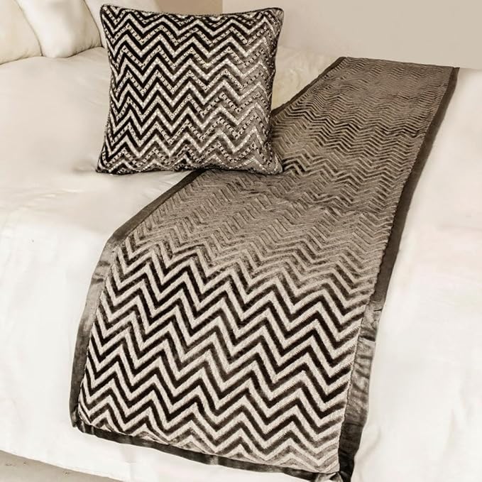 The HomeCentric King Queen Twin Grey Decorative King 90"x18" Bed Runner with 2 Pillow Cover, Crystals Bed Scarf on Velvet Fabric - Grey Crystal Chevy