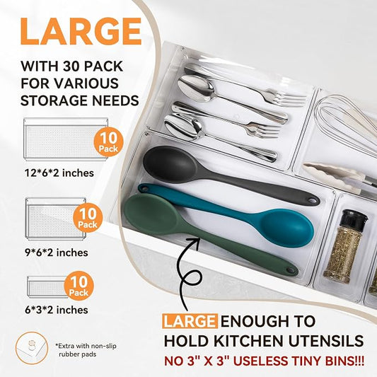 Criusia 30 Pack Large Clear Plastic Drawer Organizer Bins - Image 2