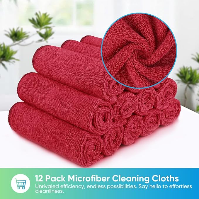 HOMEXCEL Red Microfiber Cleaning Cloth, 12 Pack Premium Microfiber Towels - Image 6