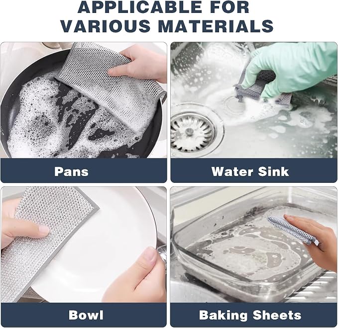 10 Pack Stainless Steel Scrubber, Reusable Diamond Weave Scrubber Cloths - Image 7