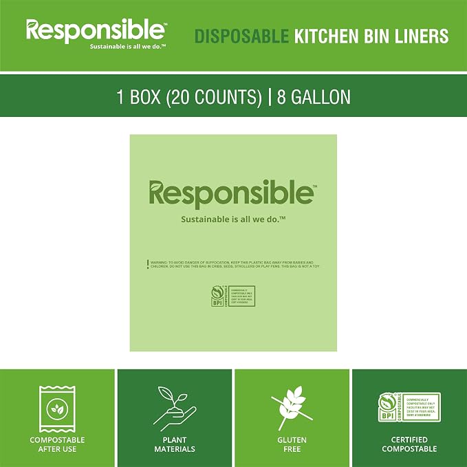 Responsible Products Kitchen Bin Liners, Certified Compostable, Heavy Duty - Image 5