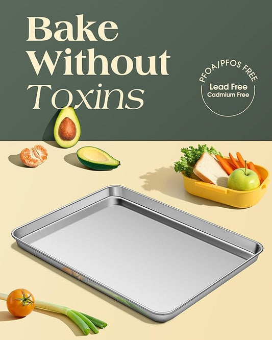 Baking Sheet Set of 2, Commercial Grade Stainless Steel Cookie Sheets - Image 2
