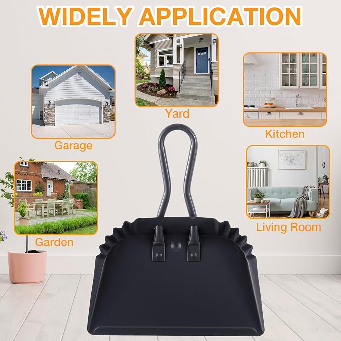 Mumufy 2 Pcs 12 Inch Heavy Duty Metal Dustpan, Stainless Steel Large Wide Dust - Image 6