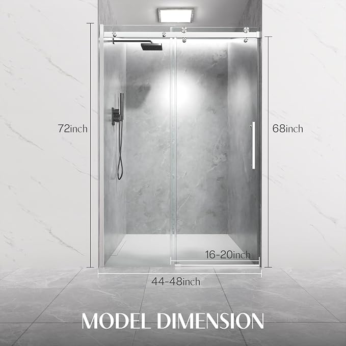 Frameless Sliding Shower Door 44-48" W x 72" H, 5/16" Heavy Duty Tempered Glass - Image 8