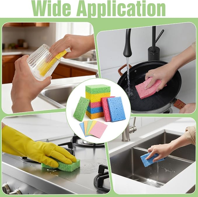 15 Pcs Cellulose Sponges Kitchen, 5 Colors Non-Scratch Colorful Sponges - Image 7