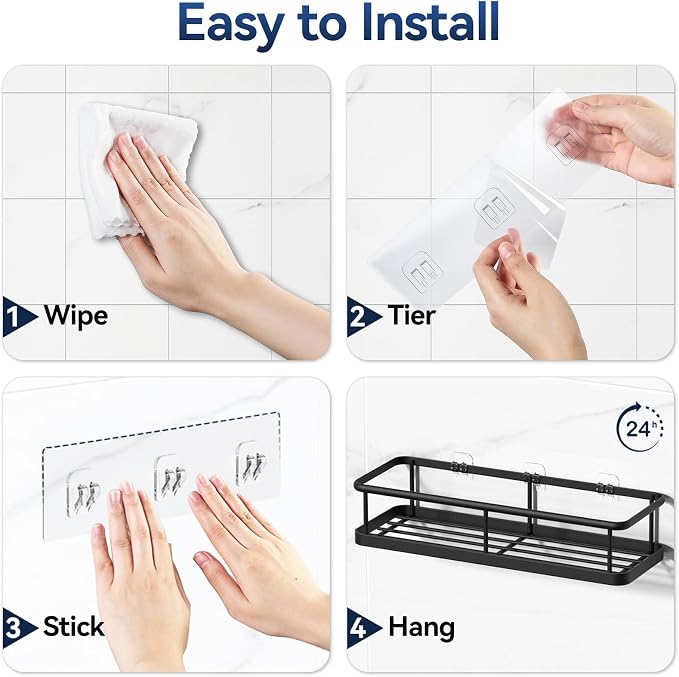 YASONIC Shower Caddy Adhesive, No Drill Bathroom Shower Organizers, - Image 8