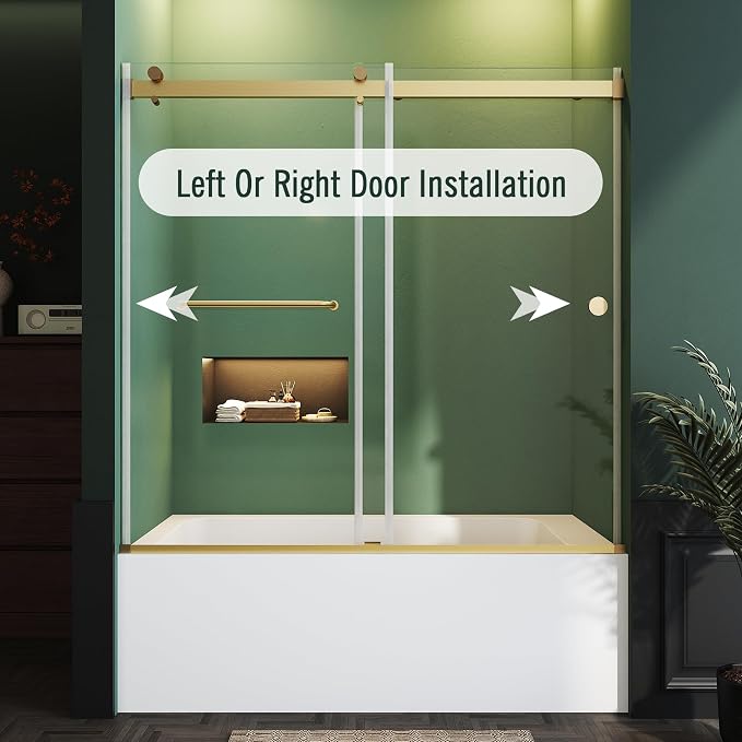 Bathtub Sliding Door 55"-60" W x 56" H Tub Shower Door, Frameless Bypass - Image 9