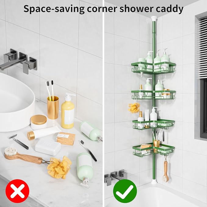 KEGII Shower Caddy Tension Pole, 4-Tier Rustproof Adjustable Corner Bathroom - Image 7