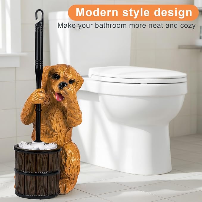Toilet Brush Holder Set for Bathroom Super Cute Dog Base Solidly Toilet Bowl - Image 7