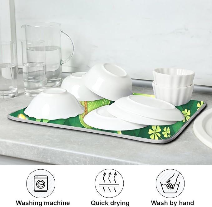 St Patrick's Day Clovers Green Dish Drying Mat 18x24 - Image 7
