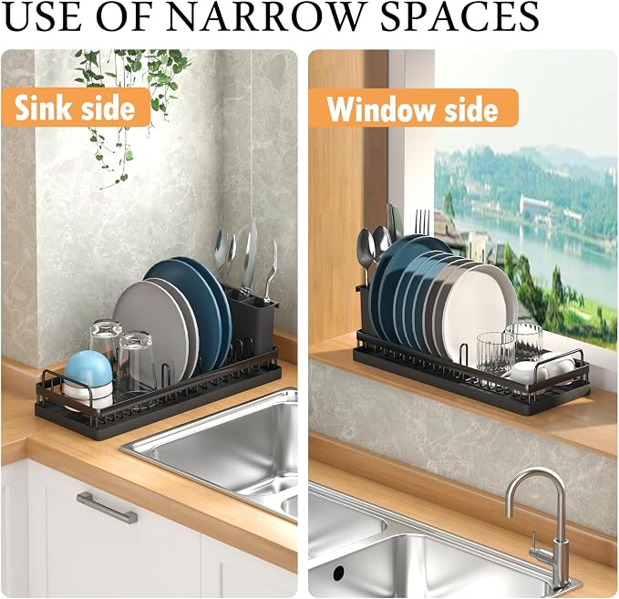 Small Dish Drying Rack, Compact Sink Dish Drainer Plate Organizer - Image 7
