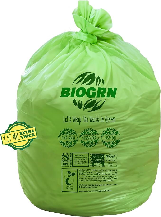 50-55 Gallon Compostable Trash Bags Flat-Top 12 Bags Heavy Duty 1.57 Mil 208.2 - Image 9