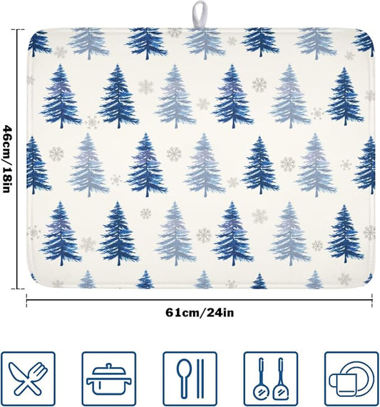 Winter Dish Drying Mat 18 x 24 Inch Blue Tree Dish Drying Pad Absorbent - Image 2