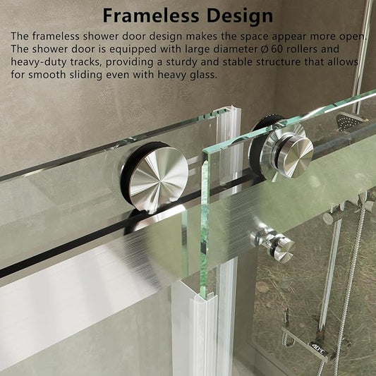 Frameless Soft Close Shower Door, 79 "H, 3/8" Clear Tempered Glass, Double - Image 2