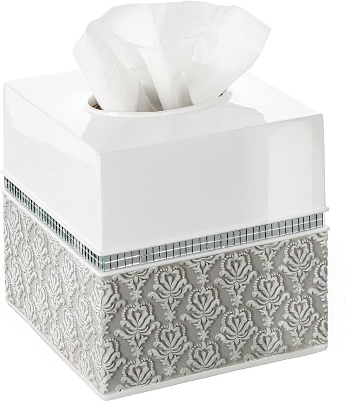 Creative Scents Mirror Damask White and Gray Bathroom Accessories Set - Image 9
