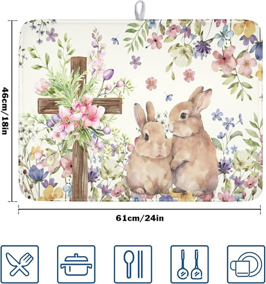 Easter Bunny Dish Drying Mat 18 x 24 Inch Rabbit Dish Drainer Rack Mat Colorful - Image 2