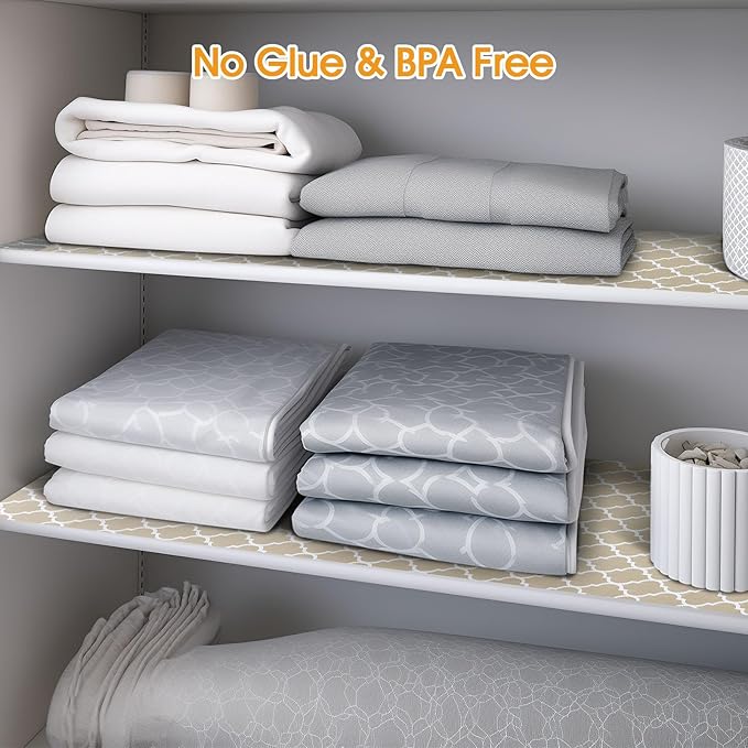 Shelf and Drawer Liner for Kitchen Cabinets Non-Adhesive, Strong Grip Non-Slip Thickened Cabinet Liners for Shelves, Waterproof Mats for Dresser Cupboard, Beige, 12 in x 20 Feet